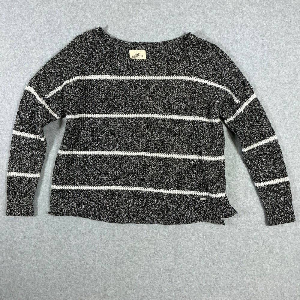 Hollister California Womens Large Black White Striped Marled Knit Sweater L
